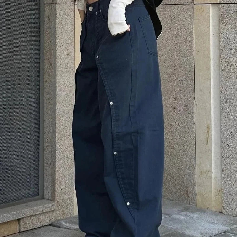  Y2K Vintage Wide Leg Jeans with Rivet Patchwork
