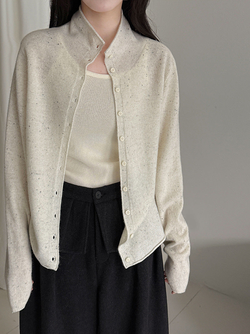 100 wool rolled hem single breasted knitting shirt women's winter half turtleneck sweatercardigan bottomtops