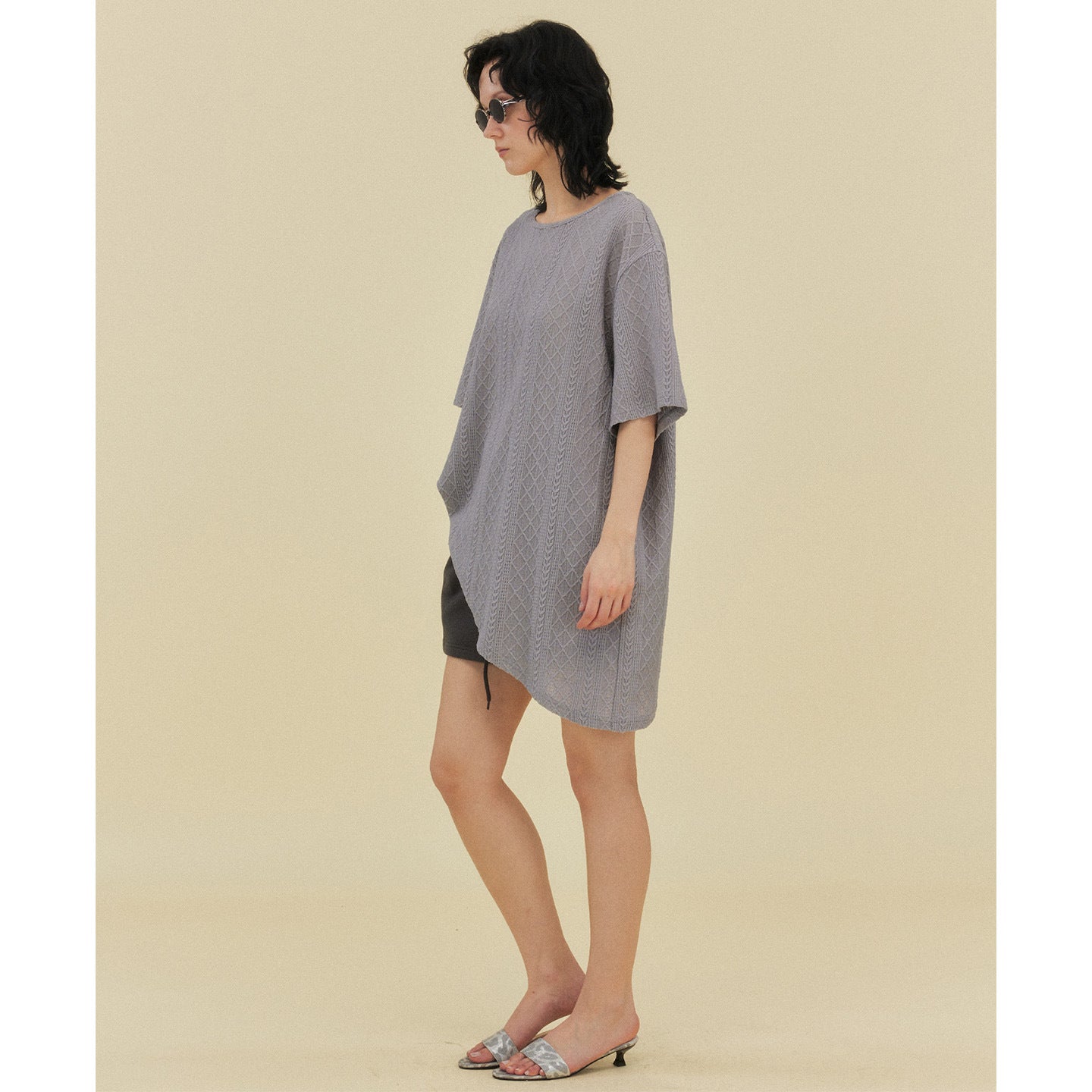 Textured Jacquard Irregular Knitted Short Sleeve T-Shirt