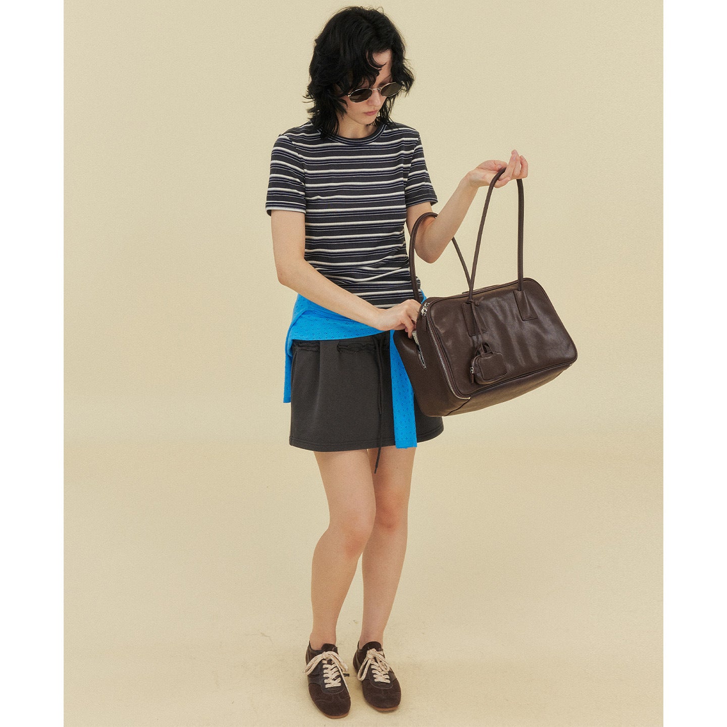 Contrasting Striped Shoulder Short Sleeve T-Shirt