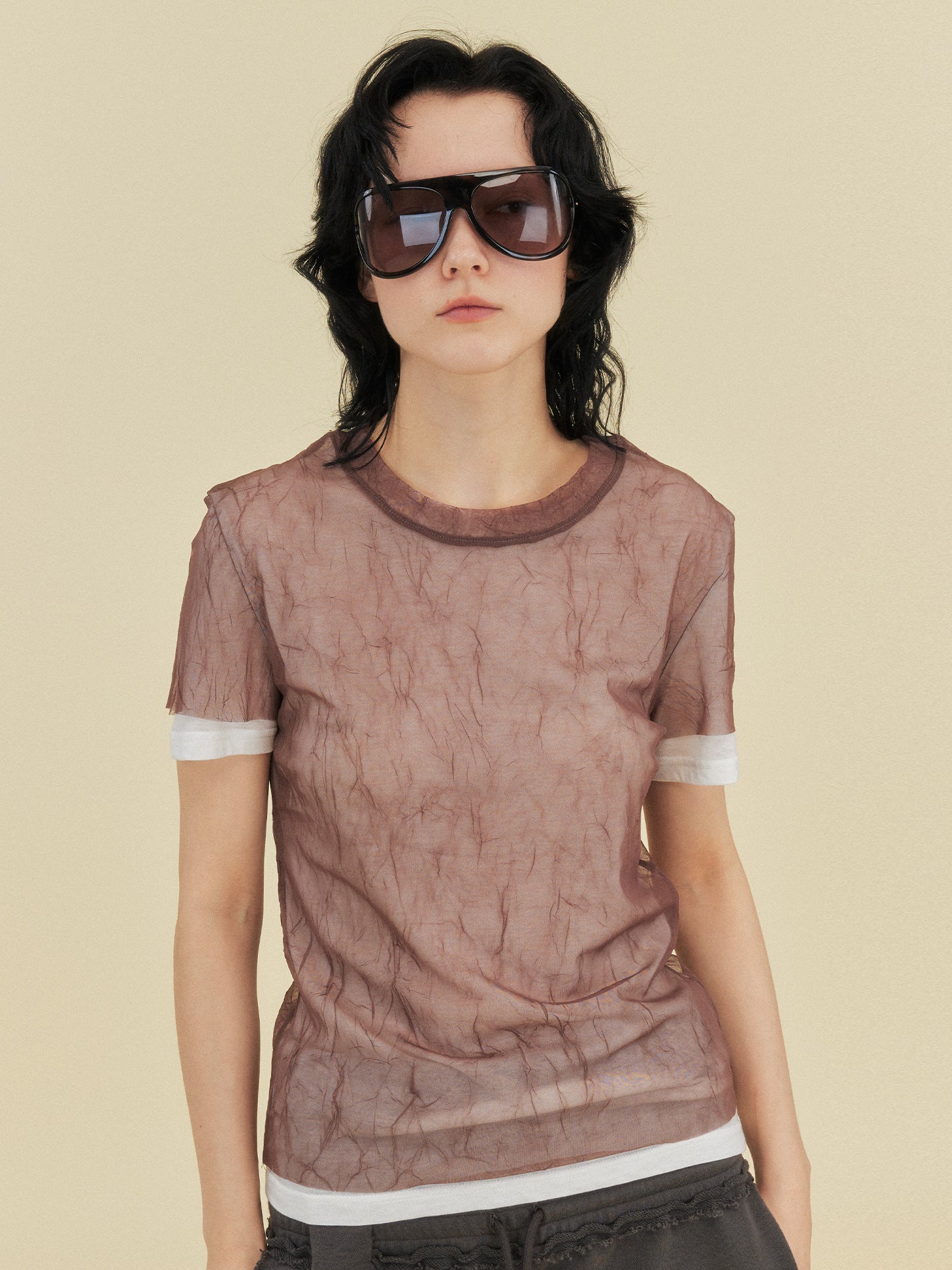 Tencel wool mesh yarn two-piece short-sleeved T-shirt