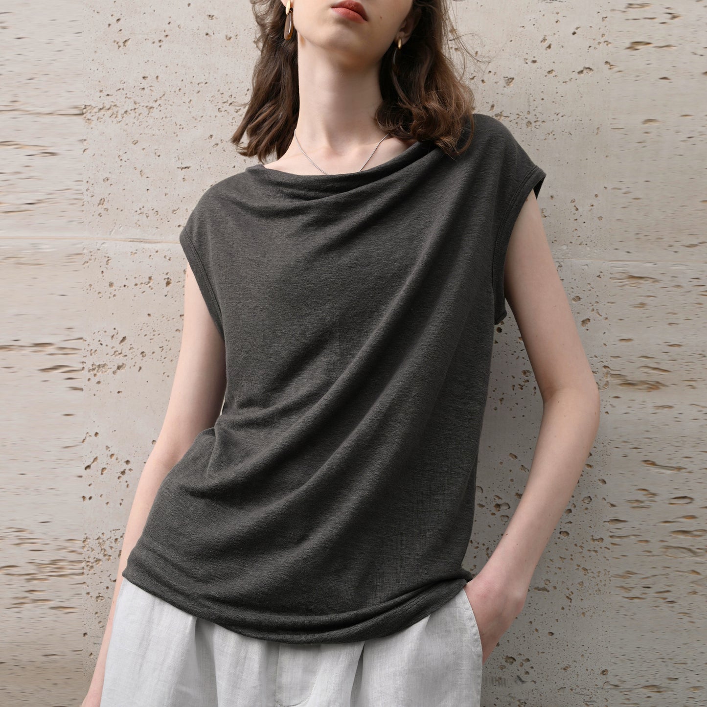 100% Hemp One-Shoulder Swing Neck Top