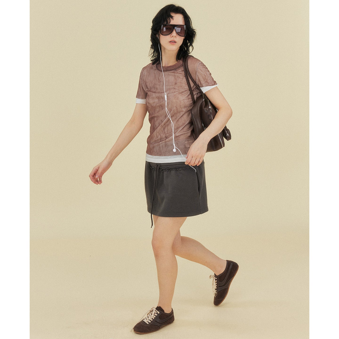 Tencel wool mesh yarn two-piece short-sleeved T-shirt