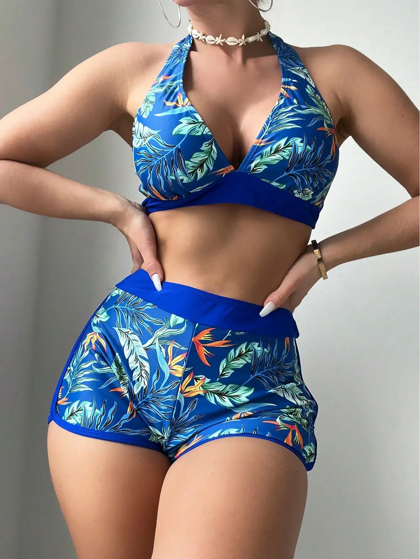 2026 Halter Bikini Set Short Swimsuit Women High Waist Swimwear Female Printed Bathers Swimming Bathing Swim Suit Beachwear