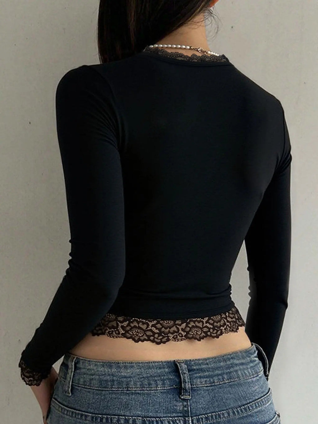 2000s Graphic T Shirt Vintage Fairy Grunge Women Autumn Lace Trim Long Sleeve Slim Fits Tops y2k Clothes Basic Harajuku Tees