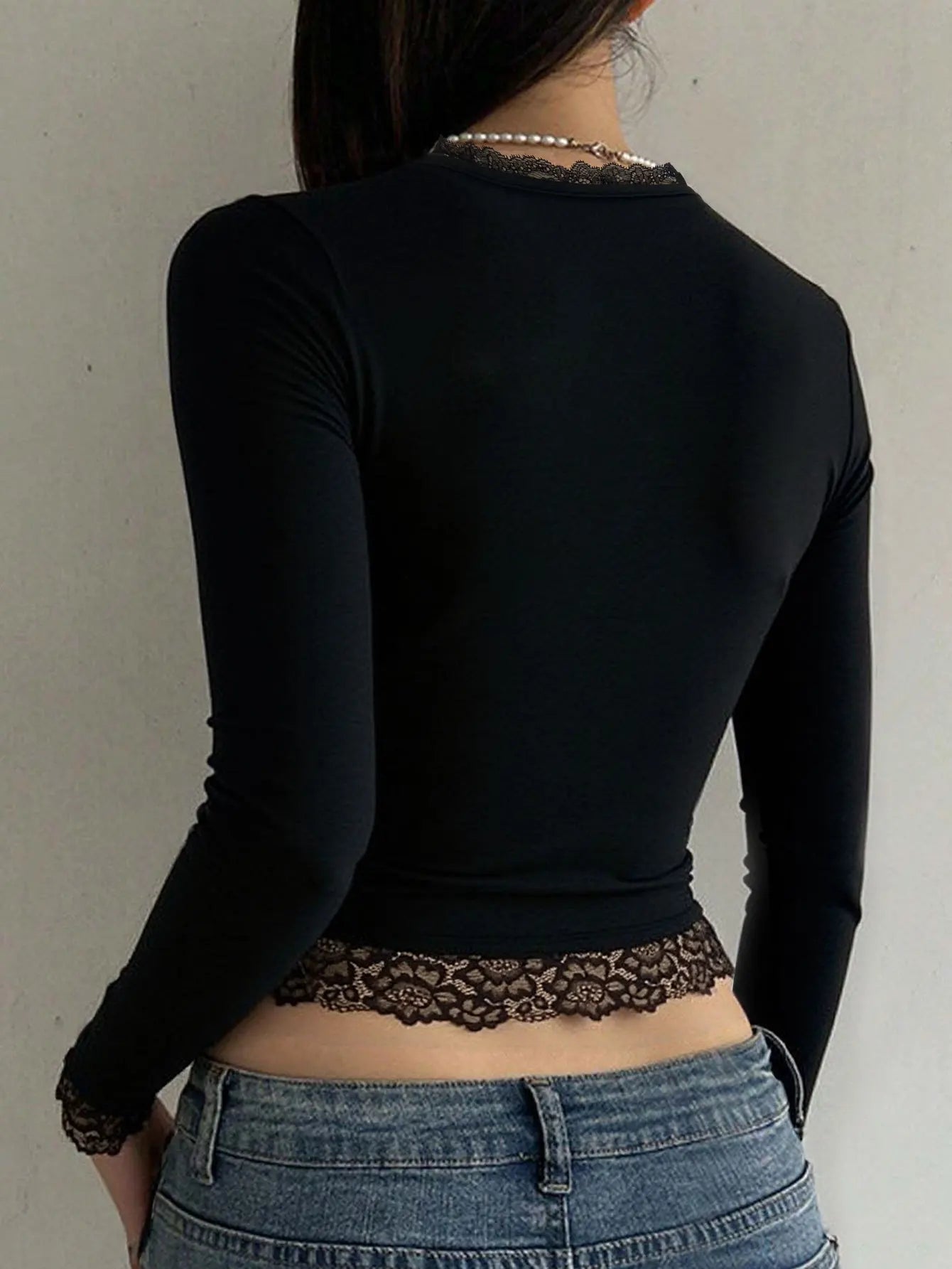 2000s Graphic T Shirt Vintage Fairy Grunge Women Autumn Lace Trim Long Sleeve Slim Fits Tops y2k Clothes Basic Harajuku Tees