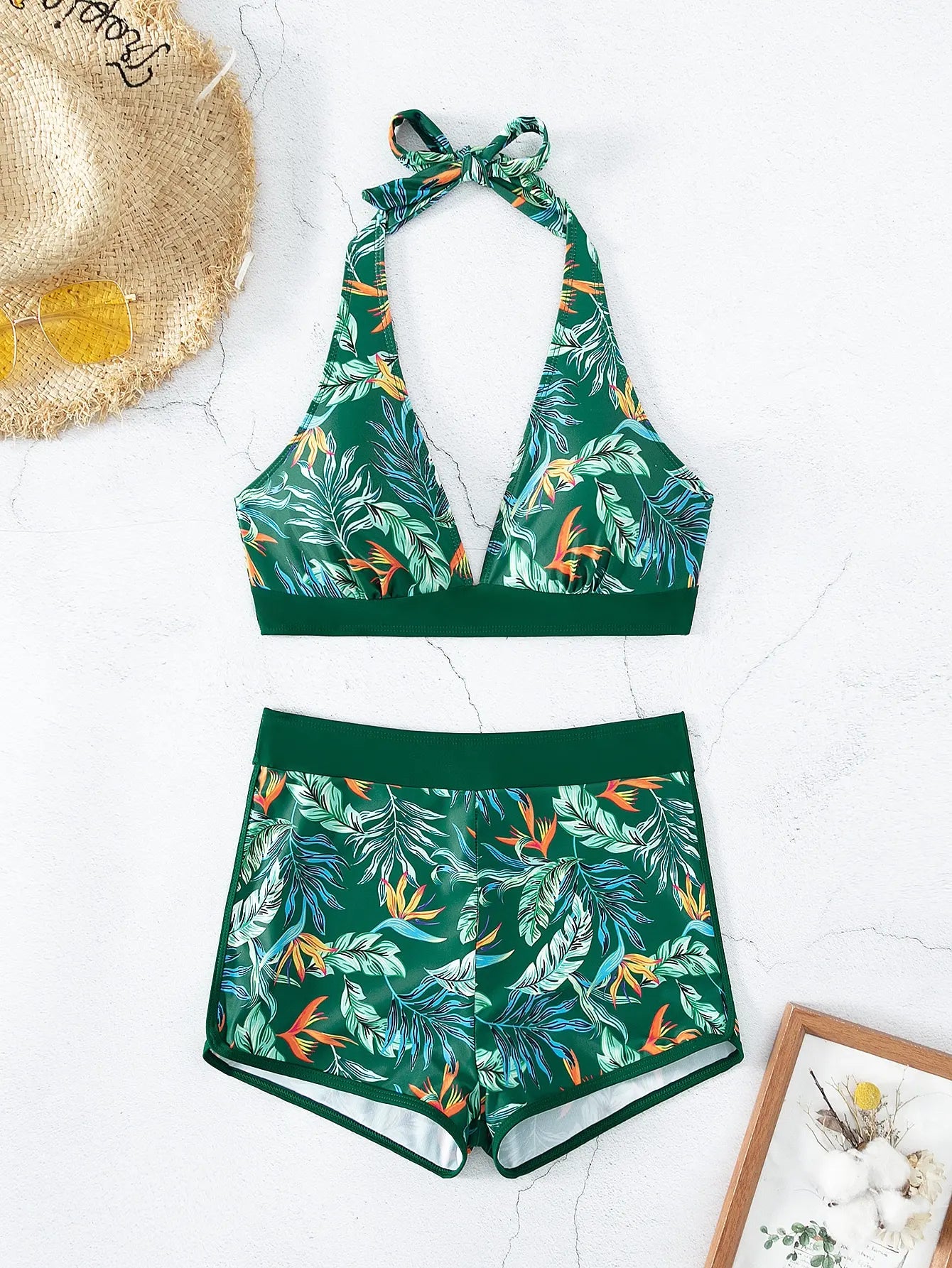 2026 Halter Bikini Set Short Swimsuit Women High Waist Swimwear Female Printed Bathers Swimming Bathing Swim Suit Beachwear
