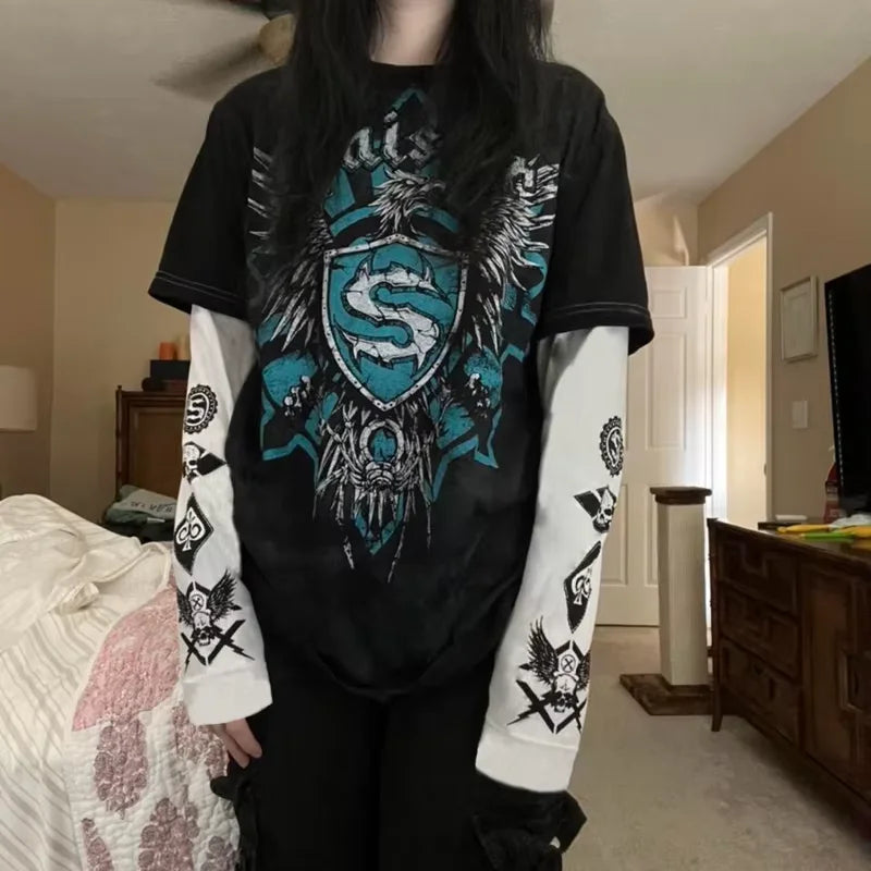 Y2K Patchwork Long Sleeve Top