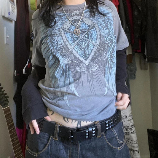 Y2K Patchwork Long Sleeve Top