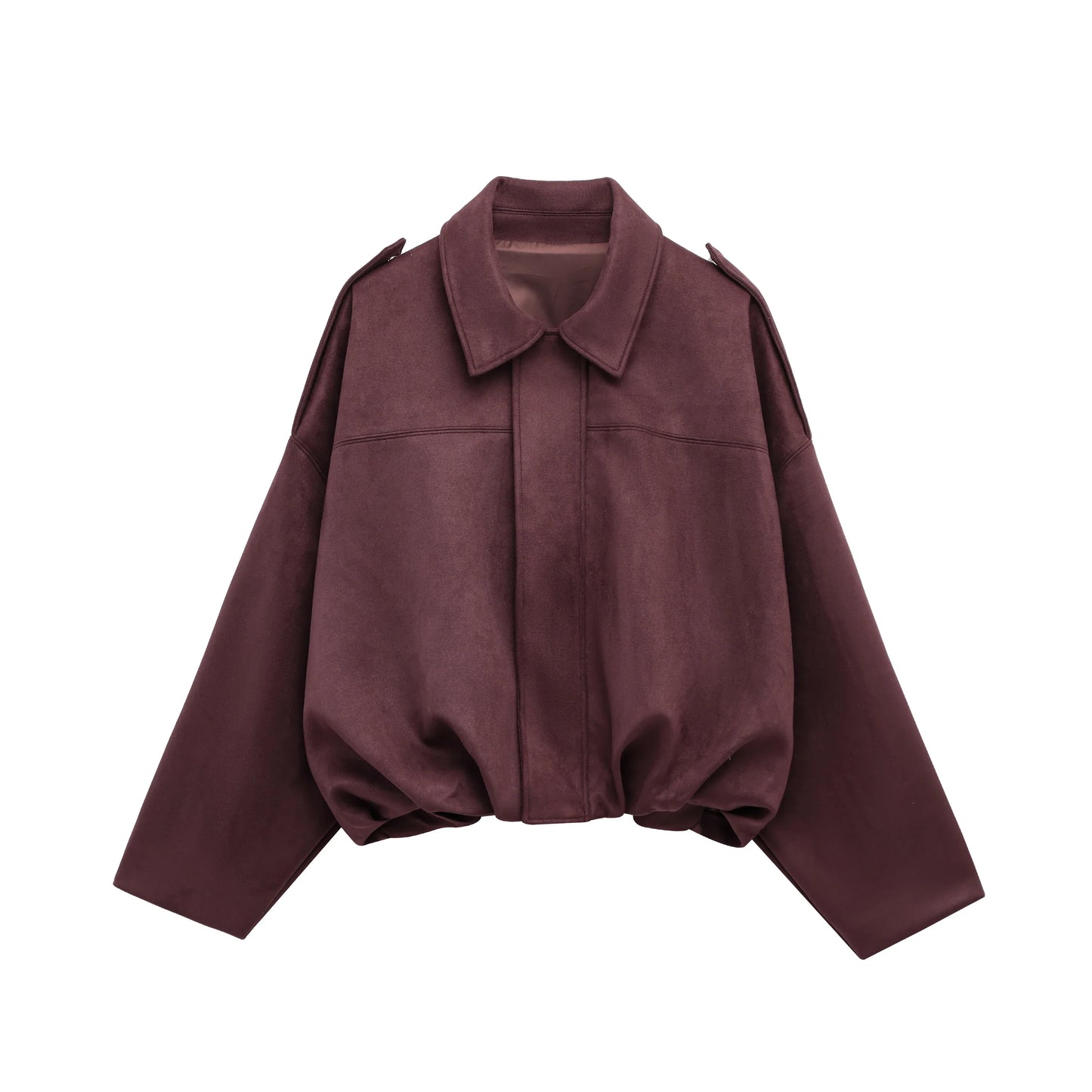 Women's Cropped Bomber Jacket | Lantern Sleeve Oversized Zip-Up Coat