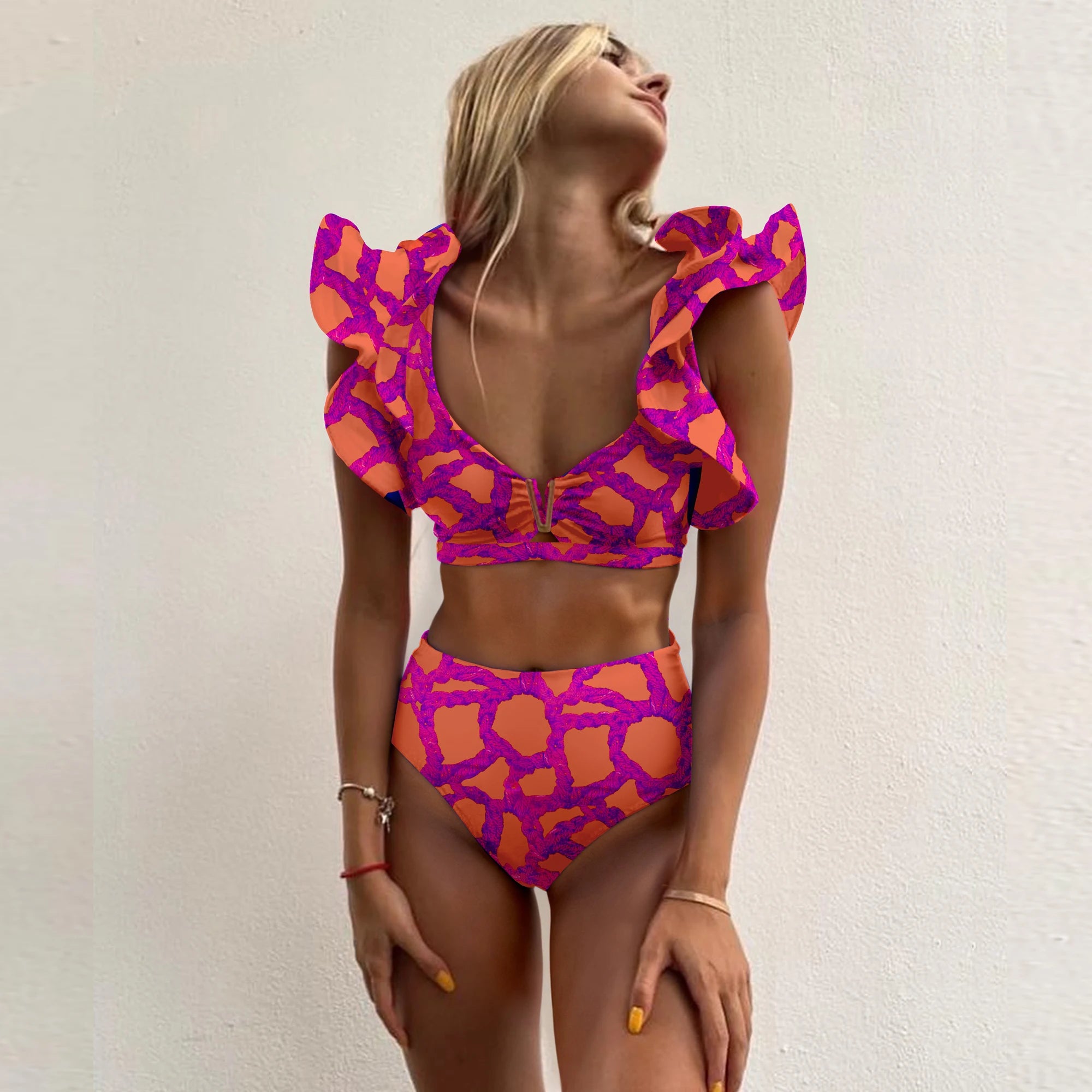 2025 Print Bikini Women Swimwear Push Up Swimsuit High Waist Biquini Halter Backless Bathing Suit Ruffle Beach Wear Summer