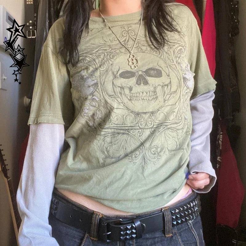 Y2K Patchwork Long Sleeve Top