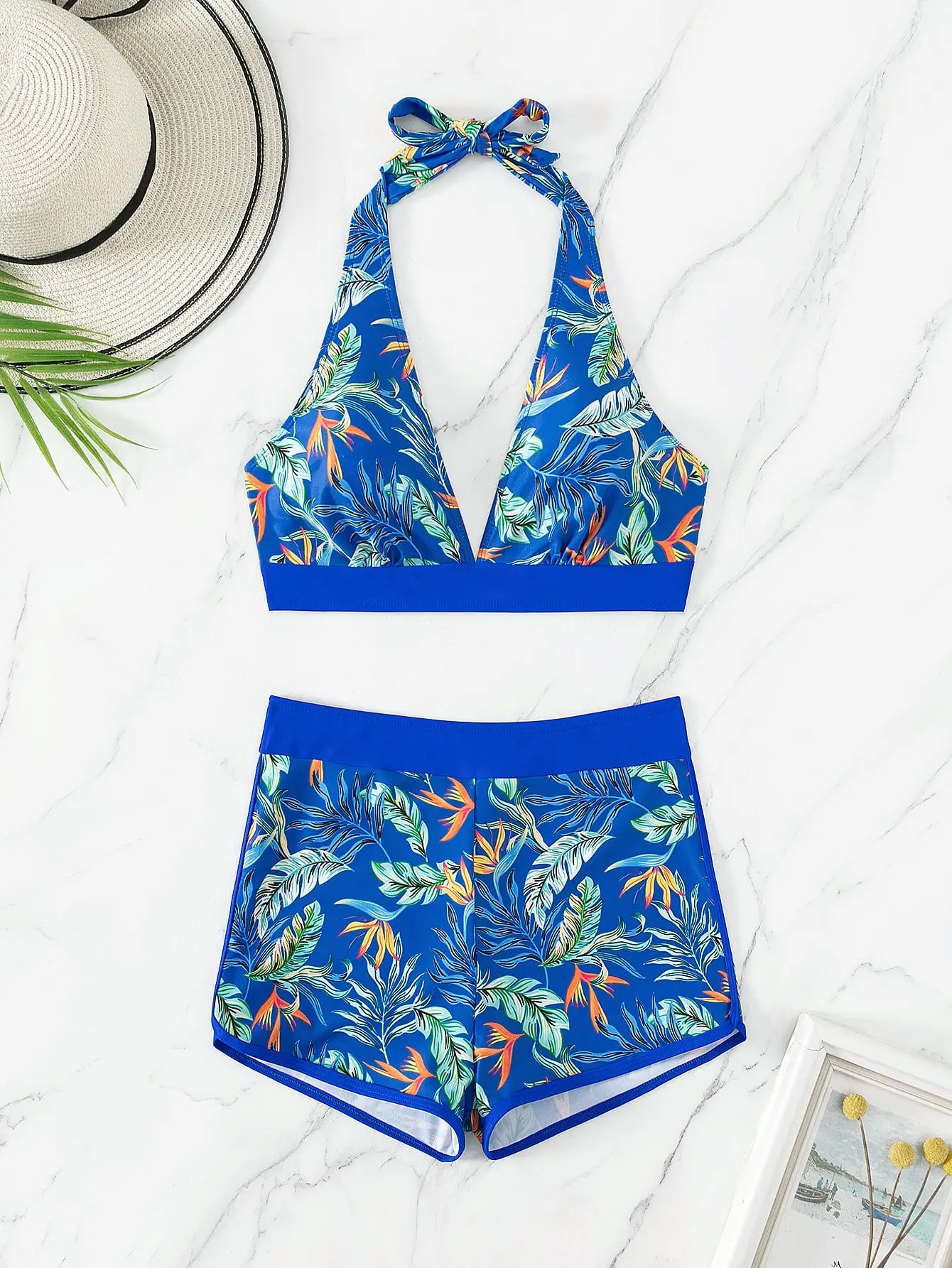 2026 Halter Bikini Set Short Swimsuit Women High Waist Swimwear Female Printed Bathers Swimming Bathing Swim Suit Beachwear