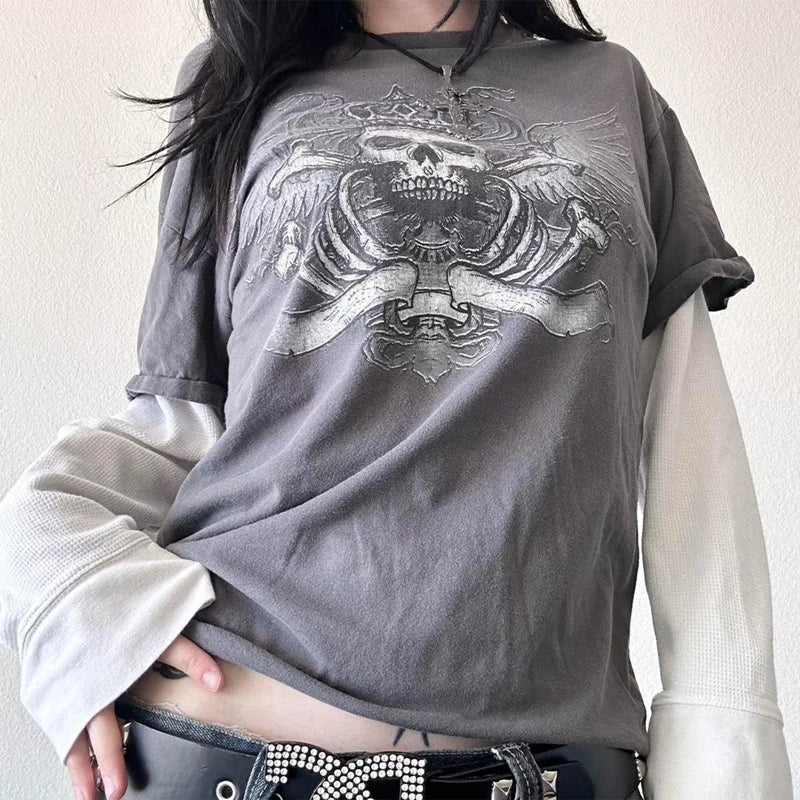Y2K Patchwork Long Sleeve Top