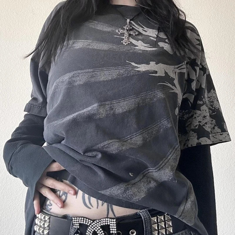 Y2K Patchwork Long Sleeve Top