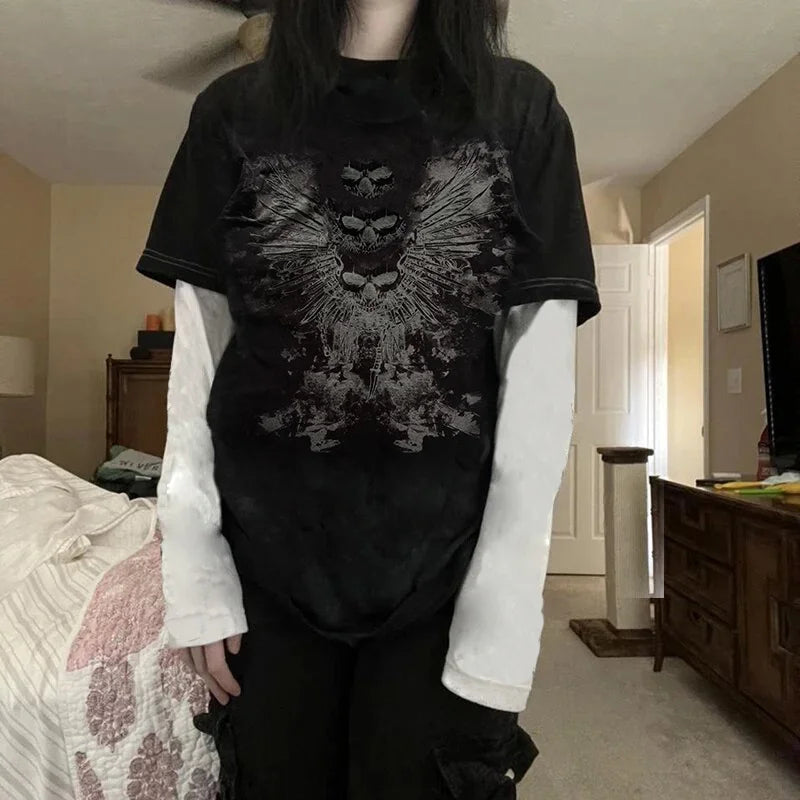Y2K Patchwork Long Sleeve Top